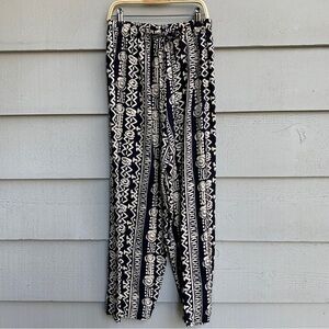 Vintage 90s Boho Pants Hippie Straitleg Graphic Black & Cream Size Medium
